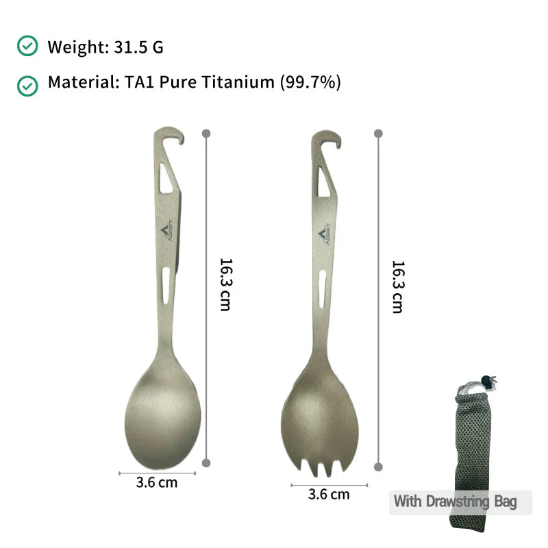 Ultralight Pure Titanium Salad Set with Hook