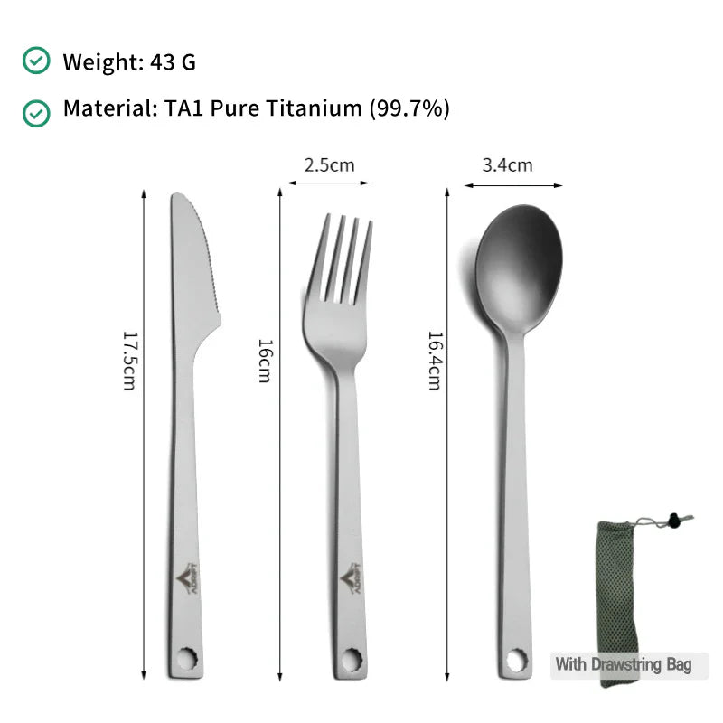 Ultralight Pure Titanium One-Hole Cutlery Set
