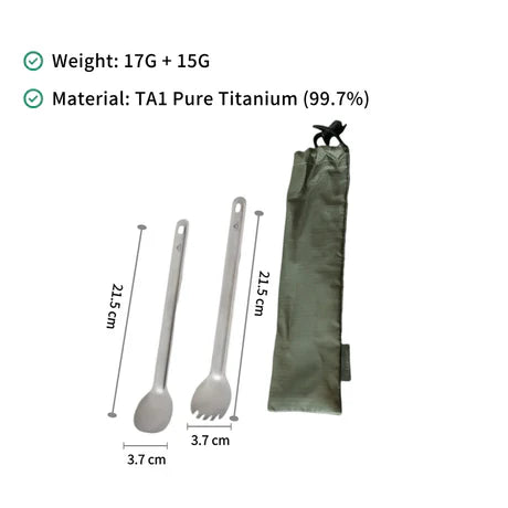 Ultralight Pure Titanium Long Handle Spork Set
