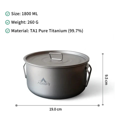 Ultralight Pure Titanium Pot with Lid 1.8 L