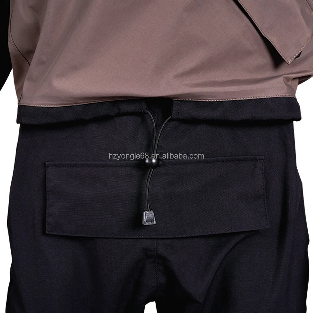 Men's Kayak Drysuit Front Logo Lightweight Chest Zip Plastic Waterproof Waist Strap Suspenders Sailing Canoe