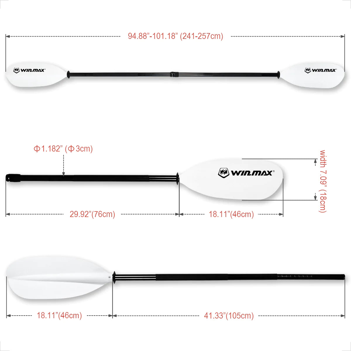 WIN.MAX Adults Adjustable White Fishing Kayak Paddle