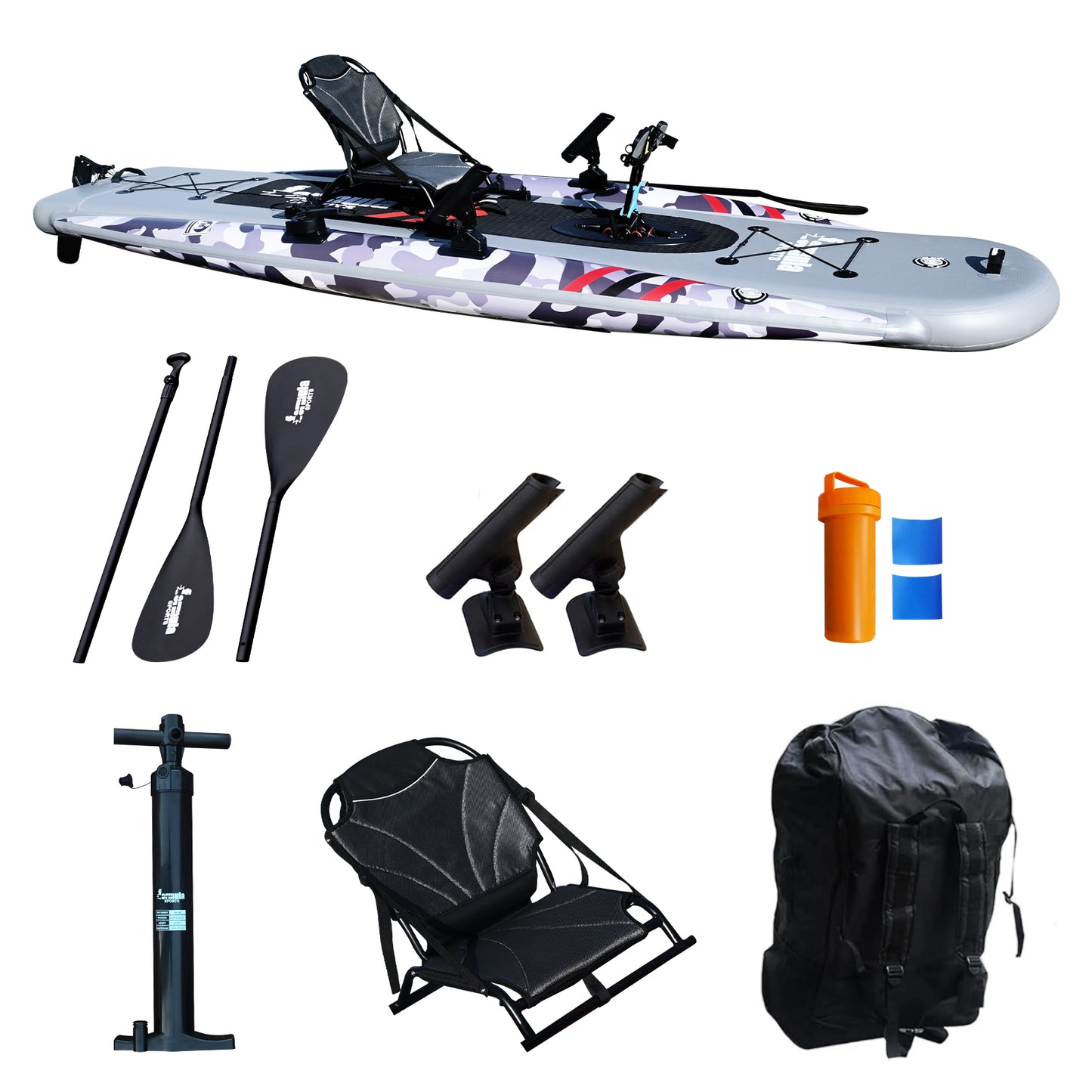 WIN.MAX Inflatable Fishing Kayak — 418 lb Capacity, Camouflage Single-Person Kayak with Adjustable Seat, Dual Rod Holders, Paddle & Complete Accessories