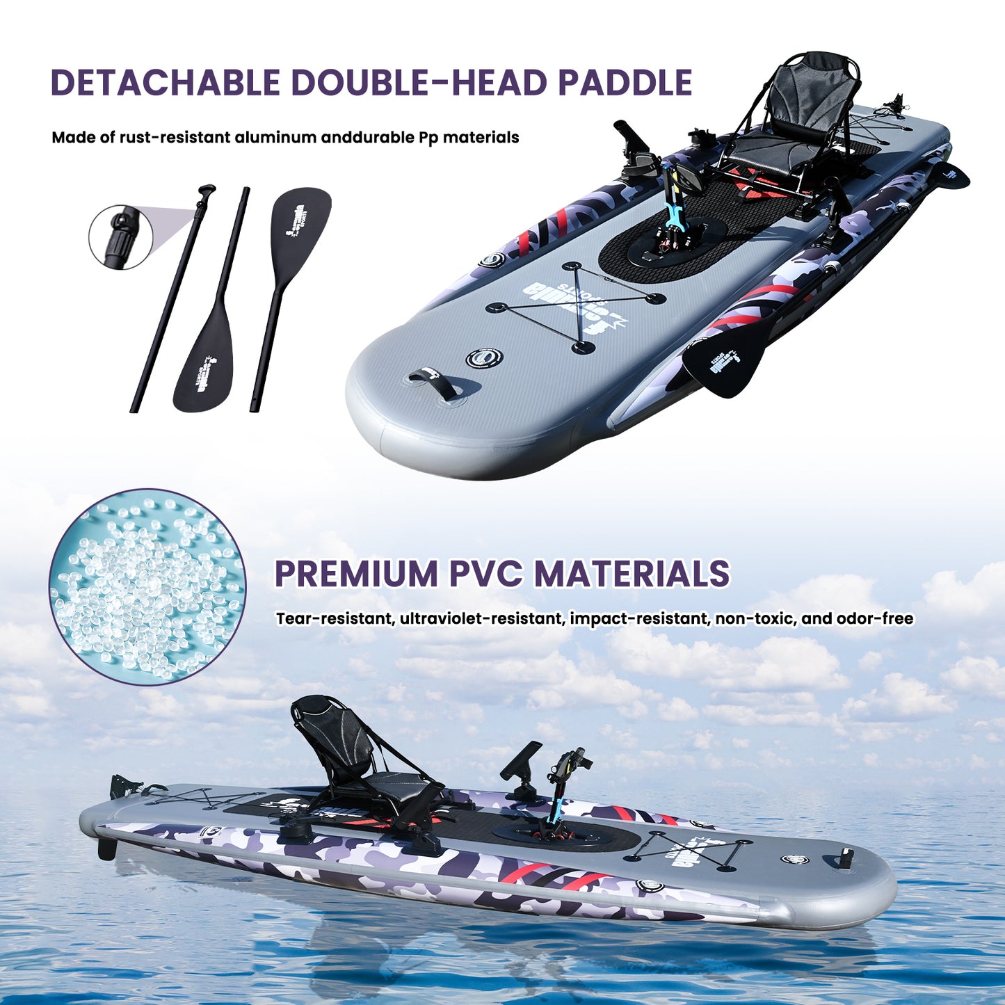 WIN.MAX Inflatable Fishing Kayak — 418 lb Capacity, Camouflage Single-Person Kayak with Adjustable Seat, Dual Rod Holders, Paddle & Complete Accessories