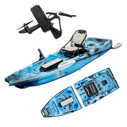 WIN.MAX "9' Modular Kayak" - Portable blue-gray kayak for fishing and leisure, including paddles and seat