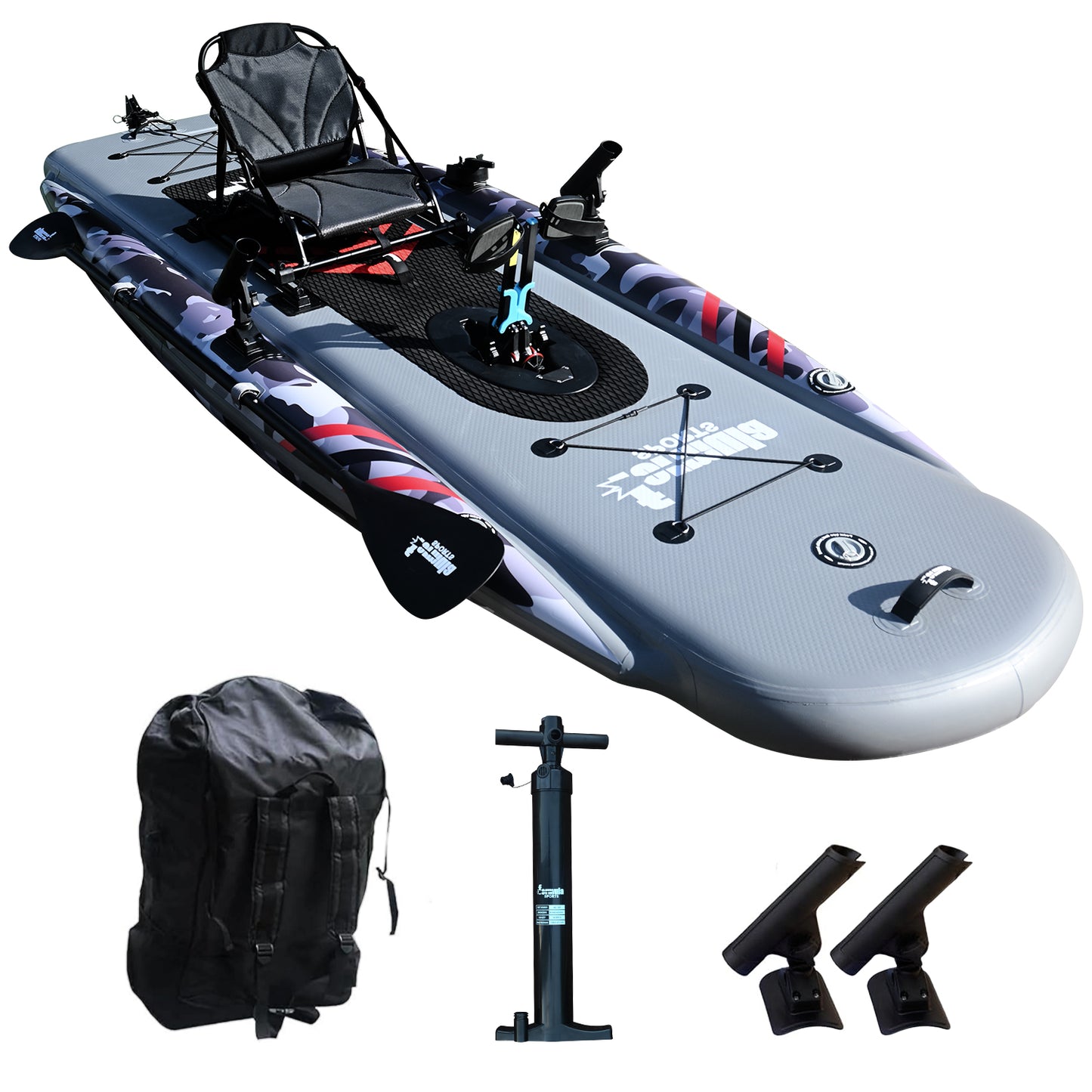 WIN.MAX Inflatable Fishing Kayak — 418 lb Capacity, Camouflage Single-Person Kayak with Adjustable Seat, Dual Rod Holders, Paddle & Complete Accessories