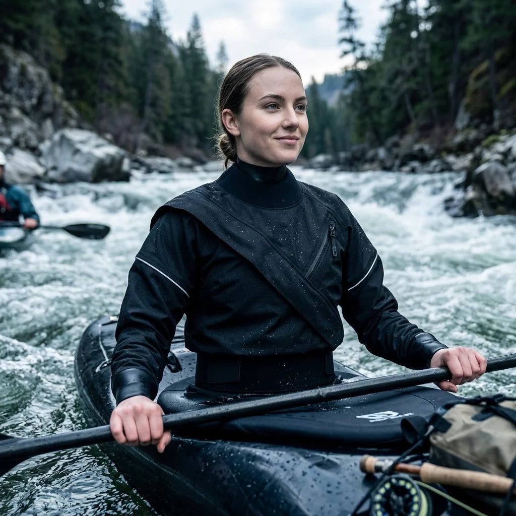 3.0 Ply Waterproof Breathable Chest Zip Drysuit with Latex Cuff Splash Collar for Kayaking Paddling