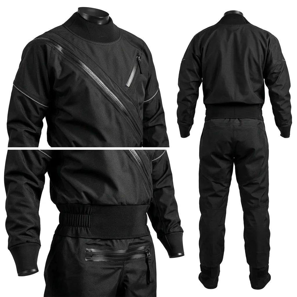 3.0 Ply Waterproof Breathable Chest Zip Drysuit with Latex Cuff Splash Collar for Kayaking Paddling