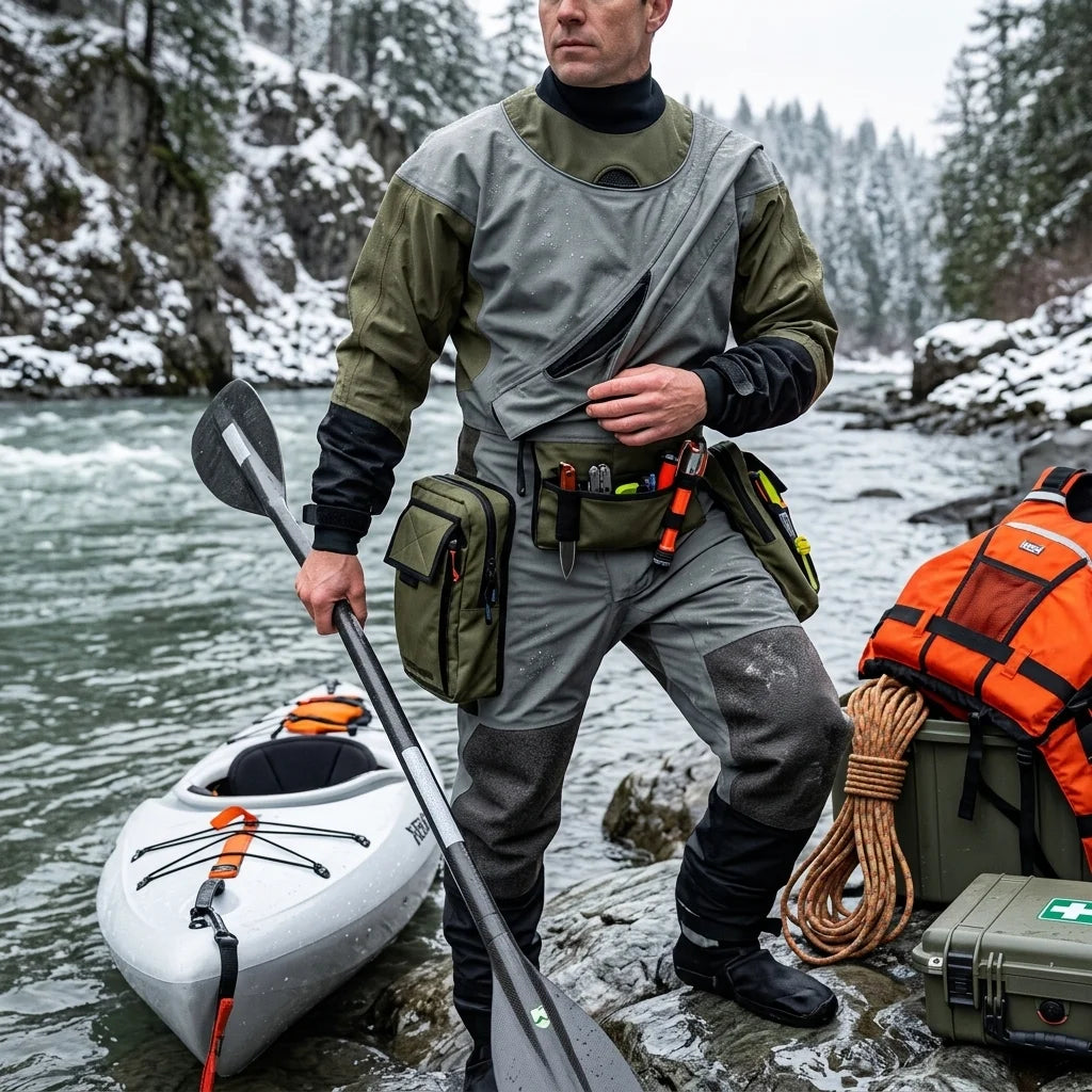 Custom Rescue Drysuit Waterproof Lightweight Trilaminate Full Sleeve Kevlar Knee Protection SI-TECH Wrist/Neck Seals Chest