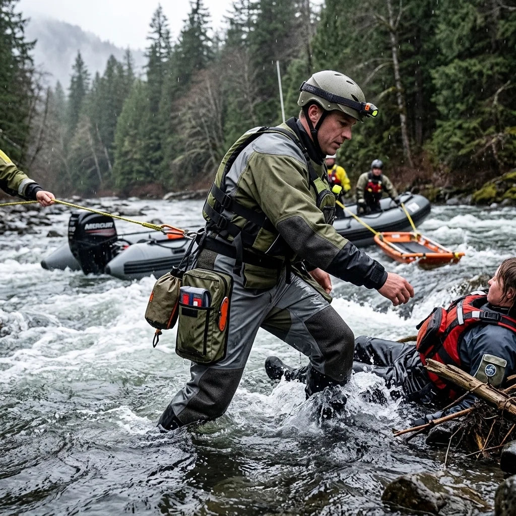 Custom Rescue Drysuit Waterproof Lightweight Trilaminate Full Sleeve Kevlar Knee Protection SI-TECH Wrist/Neck Seals Chest