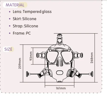 Full Face Silicone Dive Mask 180 Panoramic View Camera Mount Compatible SMACO 1L/1.9L Mini Scuba Tanks Diving Snorkeling