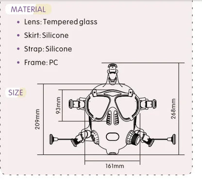 Full Face Silicone Dive Mask 180 Panoramic View Camera Mount Compatible SMACO 1L/1.9L Mini Scuba Tanks Diving Snorkeling