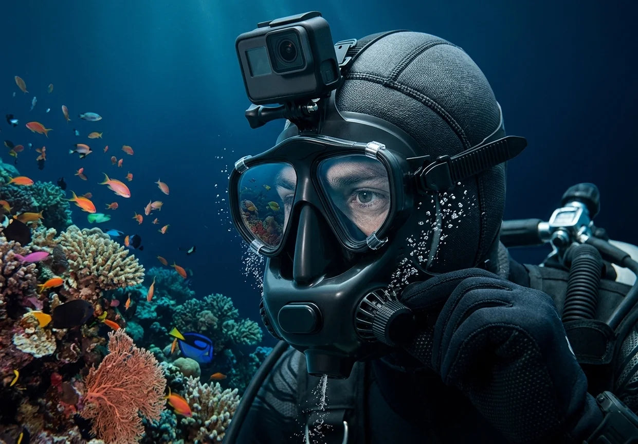 Full Face Silicone Dive Mask 180 Panoramic View Camera Mount Compatible SMACO 1L/1.9L Mini Scuba Tanks Diving Snorkeling