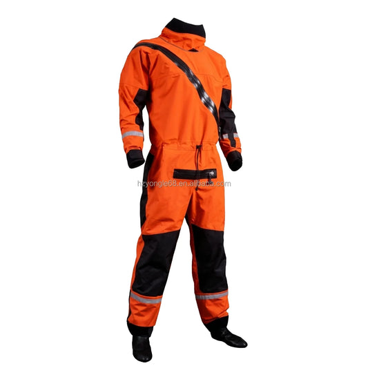 Lightweight Pro Rescue Drysuit Waterproof with Kevlar Knee SI-TECH Seals & Chest Zipper Front Logo Nylon Oxford Lining