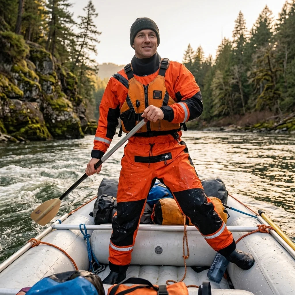 Lightweight Pro Rescue Drysuit Waterproof with Kevlar Knee SI-TECH Seals & Chest Zipper Front Logo Nylon Oxford Lining