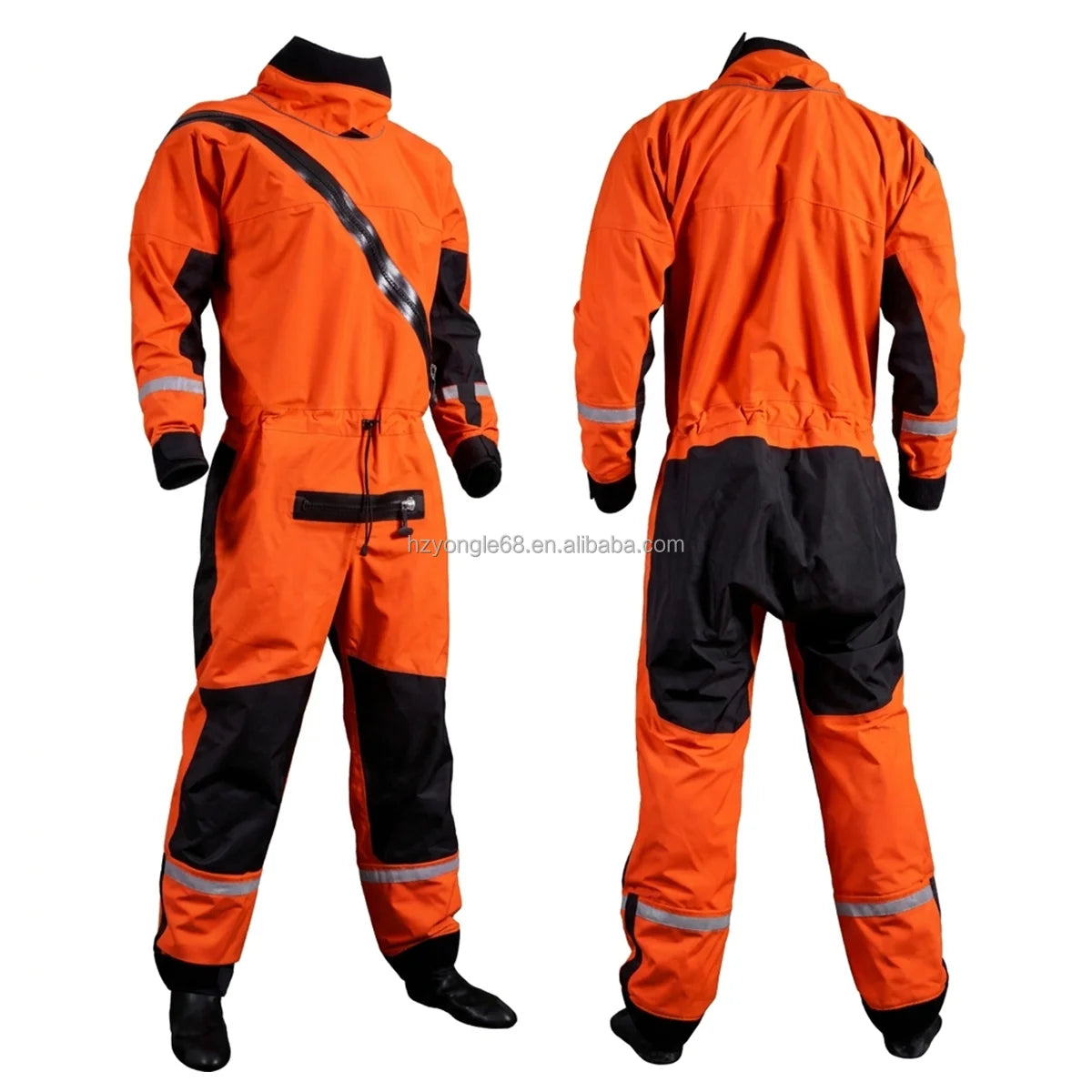 Lightweight Pro Rescue Drysuit Waterproof with Kevlar Knee SI-TECH Seals & Chest Zipper Front Logo Nylon Oxford Lining