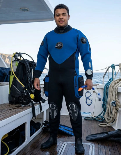 5mm Neoprene Cold Water Diving Drysuit - Back Zipper Design, Brandable Logo Patch, Knee Armor, Functional Pockets