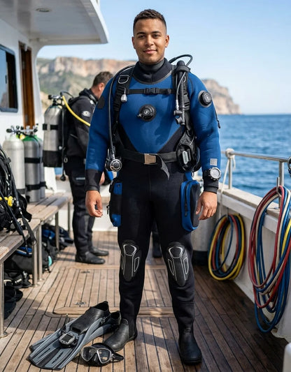 5mm Neoprene Cold Water Diving Drysuit - Back Zipper Design, Brandable Logo Patch, Knee Armor, Functional Pockets