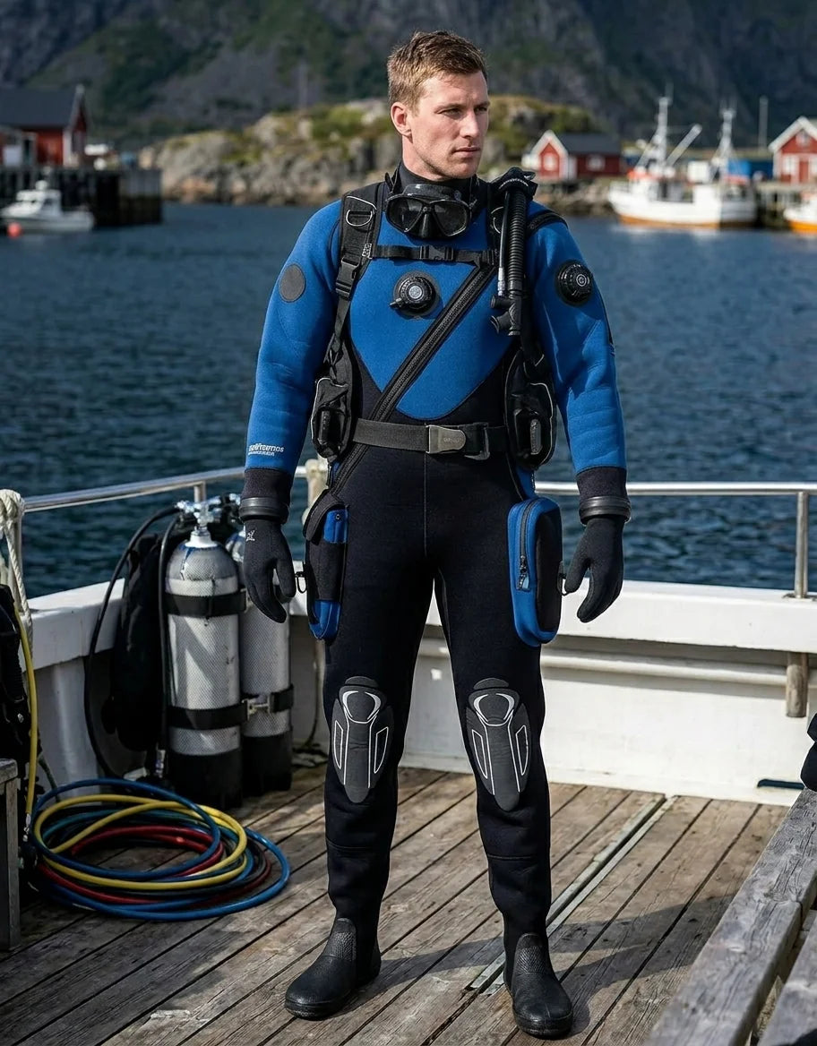 5mm Neoprene Cold Water Diving Drysuit - Back Zipper Design, Brandable Logo Patch, Knee Armor, Functional Pockets