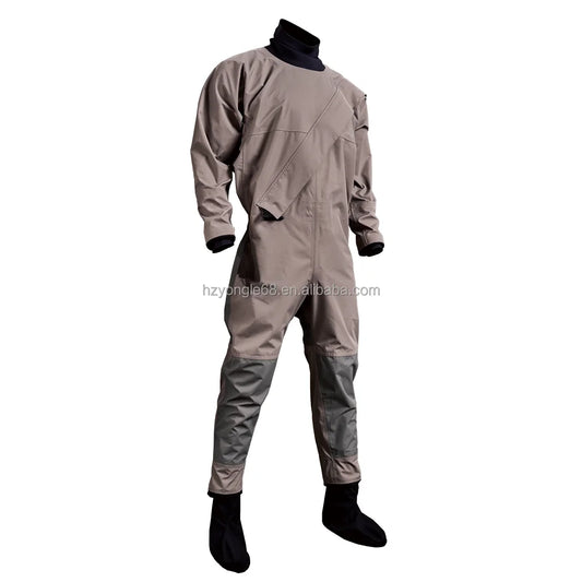 Ergonomic Trilaminate Lightweight Drysuit Front Diagonal Plastic Waterproof Zipper Waist Strap Suspenders Seamless