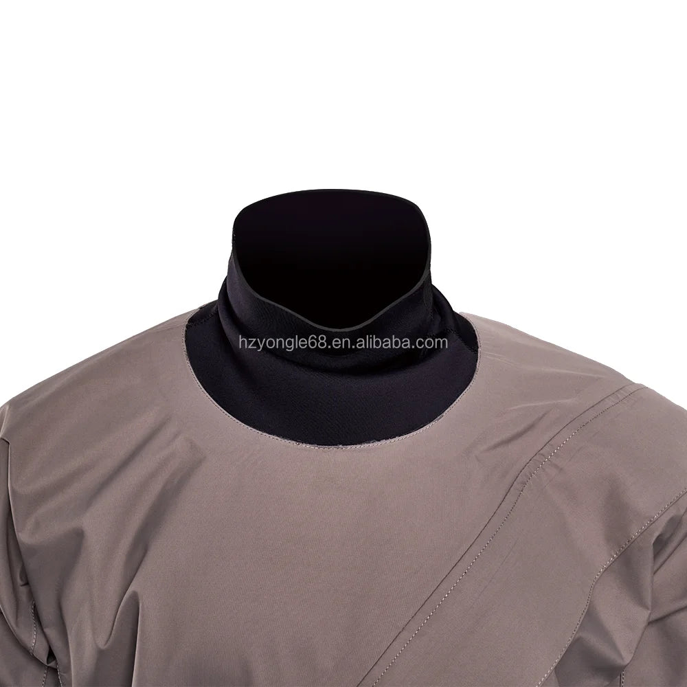 Ergonomic Trilaminate Lightweight Drysuit Front Diagonal Plastic Waterproof Zipper Waist Strap Suspenders Seamless