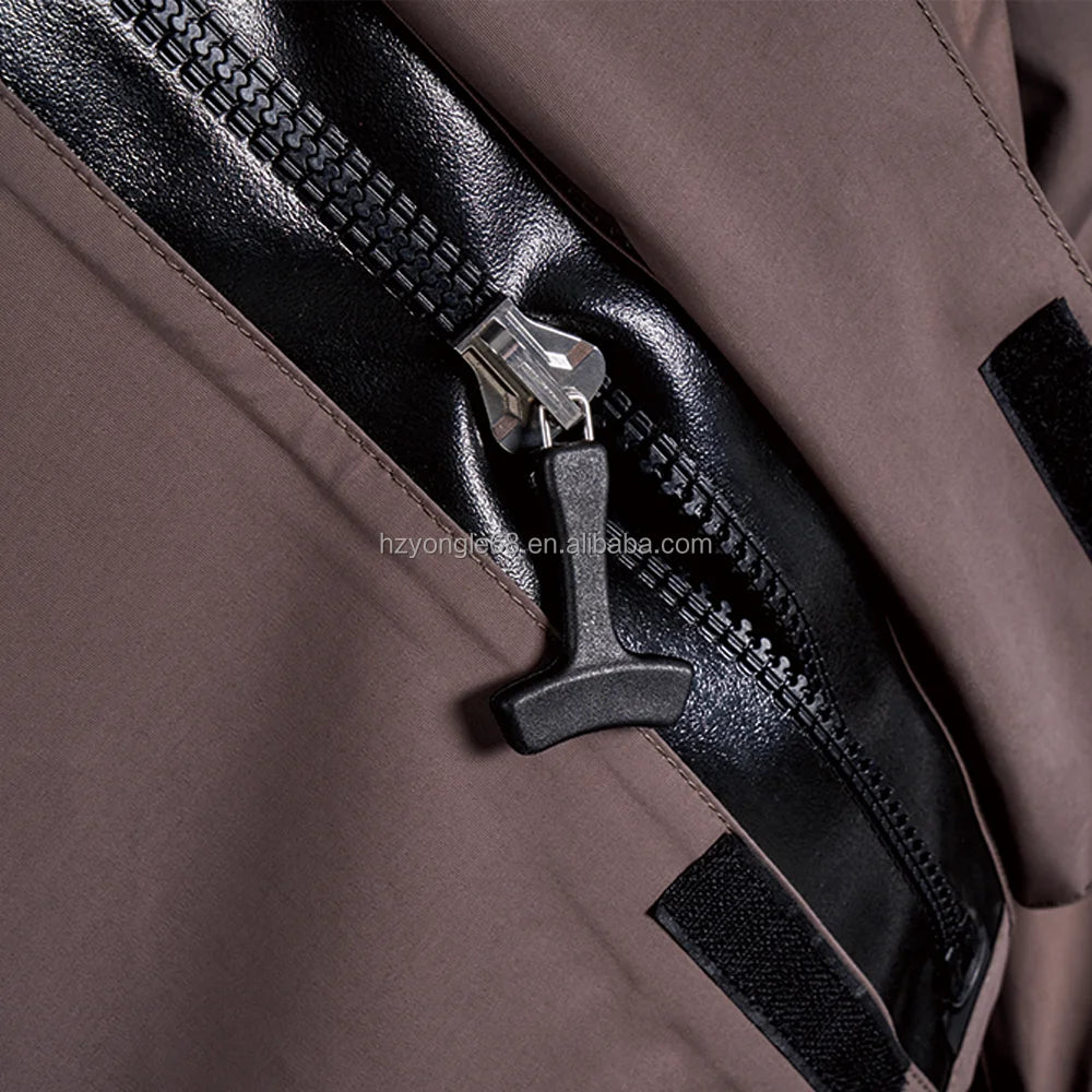 Men's Kayak Drysuit Front Logo Lightweight Chest Zip Plastic Waterproof Waist Strap Suspenders Sailing Canoe