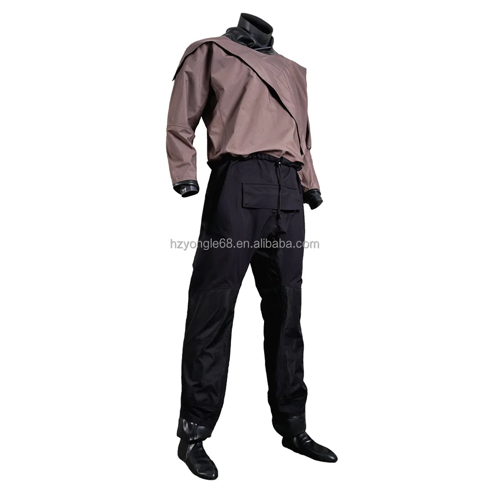 Men's Kayak Drysuit Front Logo Lightweight Chest Zip Plastic Waterproof Waist Strap Suspenders Sailing Canoe