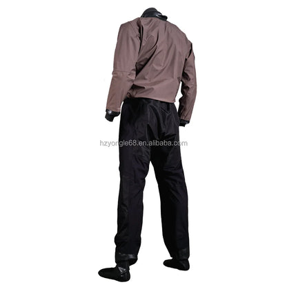 Men's Kayak Drysuit Front Logo Lightweight Chest Zip Plastic Waterproof Waist Strap Suspenders Sailing Canoe