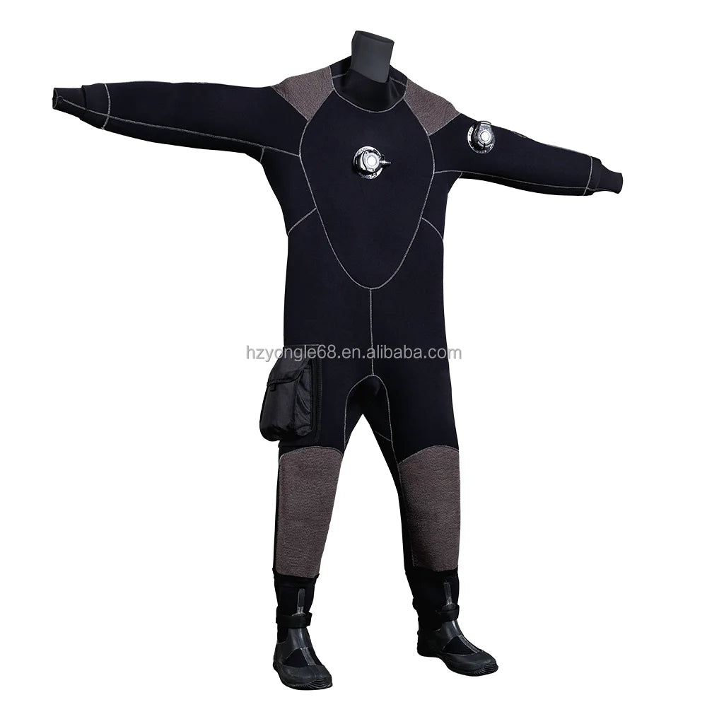 Waterproof 5mm Neoprene Cold Water Diving Drysuit with Chest Zipper Front Logo Knee Pads Pockets