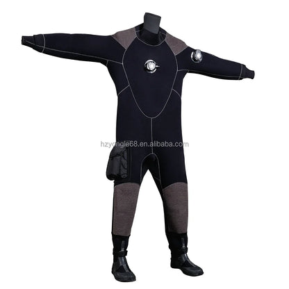 Waterproof 5mm Neoprene Cold Water Diving Drysuit with Chest Zipper Front Logo Knee Pads Pockets