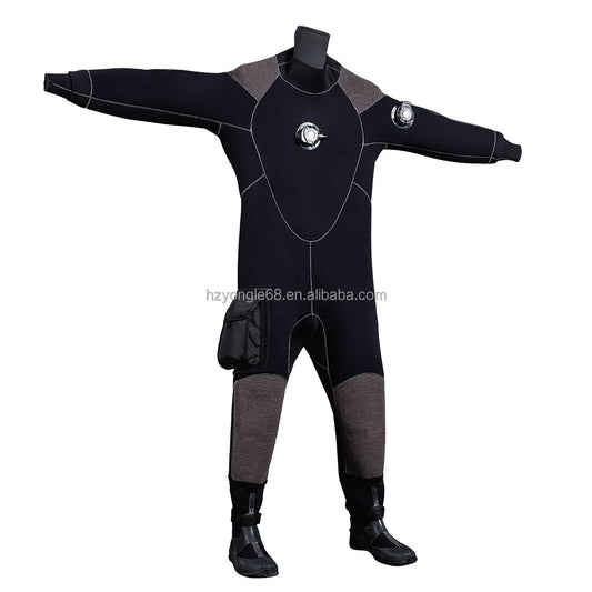 Waterproof 5mm Neoprene Cold Water Diving Drysuit with Chest Zipper Front Logo Knee Pads Pockets