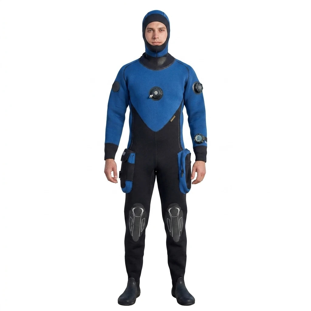 Neoprene Waterproof 5.0mm Thick Multi-Pocket Drysuit Front Back Zipper Design Knee Protection Technical Diving Deep Kayak