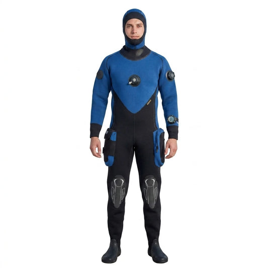 Neoprene Waterproof 5.0mm Thick Multi-Pocket Drysuit Front Back Zipper Design Knee Protection Technical Diving Deep Kayak