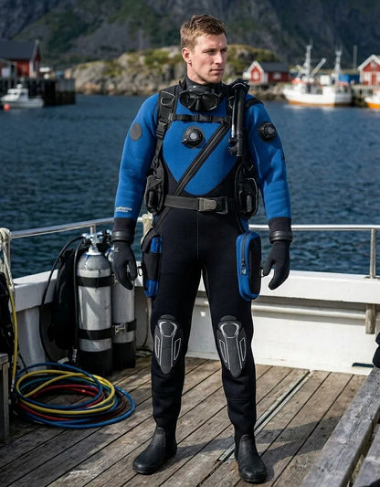 Neoprene Waterproof 5.0mm Thick Multi-Pocket Drysuit Front Back Zipper Design Knee Protection Technical Diving Deep Kayak