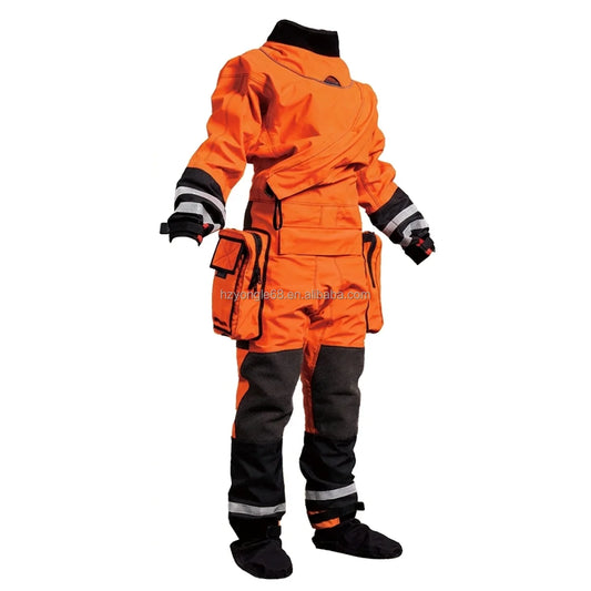 CE Certified Rescue Drysuit Front Lightweight Waterproof Kevlar-Knee Reinforced SI-TECH Seals Chest Zip Nylon Oxford