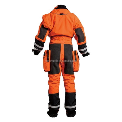 CE Certified Rescue Drysuit Front Lightweight Waterproof Kevlar-Knee Reinforced SI-TECH Seals Chest Zip Nylon Oxford