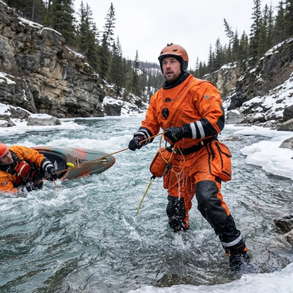 CE Certified Rescue Drysuit Front Lightweight Waterproof Kevlar-Knee Reinforced SI-TECH Seals Chest Zip Nylon Oxford