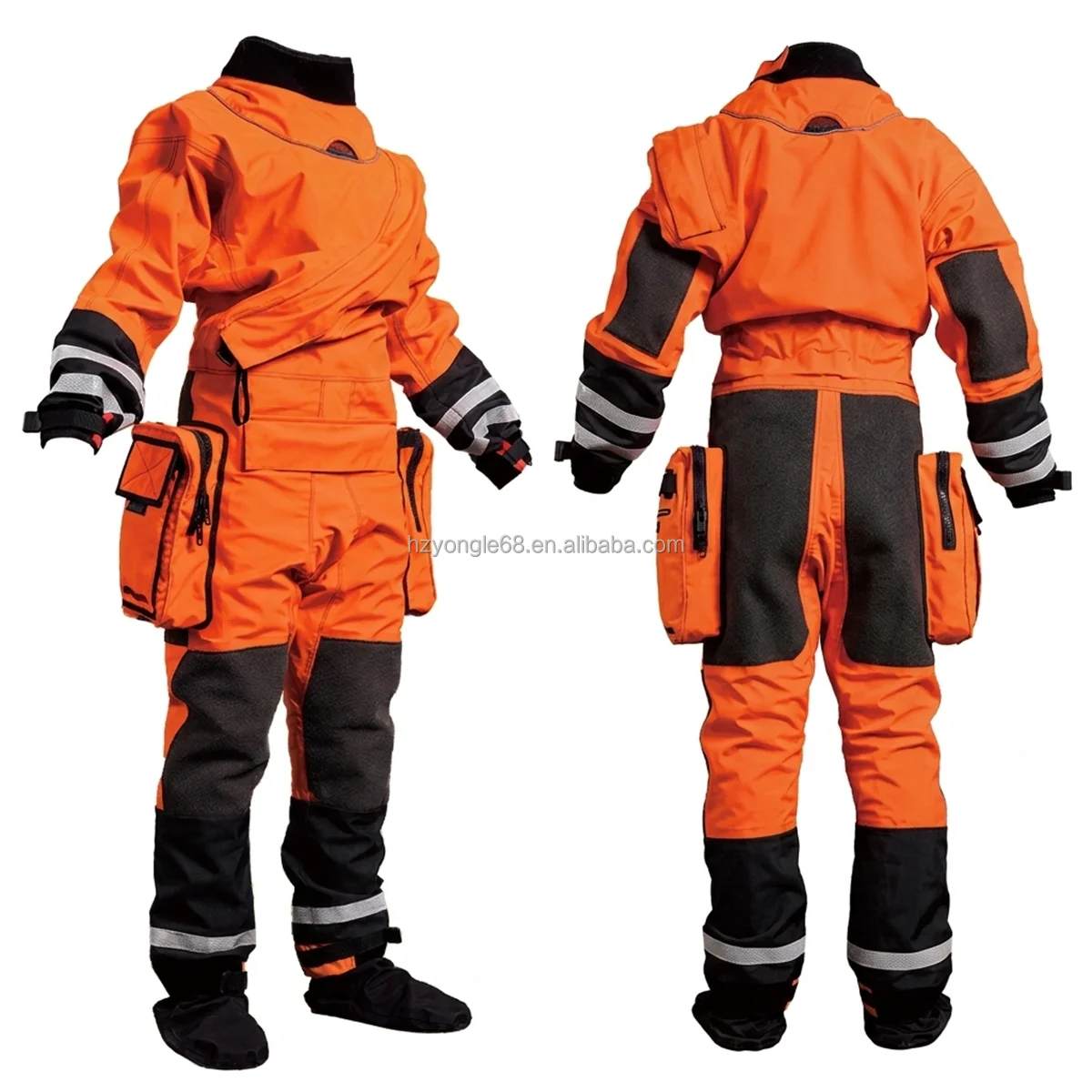 CE Certified Rescue Drysuit Front Lightweight Waterproof Kevlar-Knee Reinforced SI-TECH Seals Chest Zip Nylon Oxford