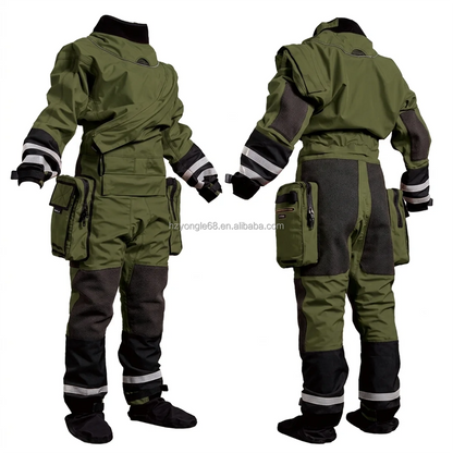Customization Rescue Drysuit Lightweight Waterproof Trilaminate Kevlar-Knee Reinforced SI-TECH Seals Front Logo Full