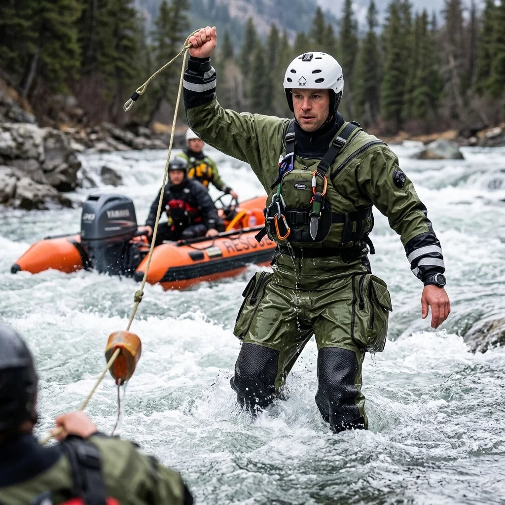Customization Rescue Drysuit Lightweight Waterproof Trilaminate Kevlar-Knee Reinforced SI-TECH Seals Front Logo Full
