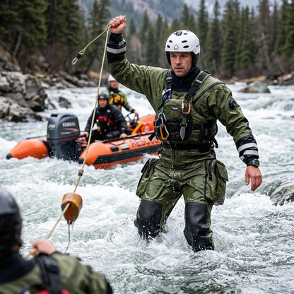 Customization Rescue Drysuit Lightweight Waterproof Trilaminate Kevlar-Knee Reinforced SI-TECH Seals Front Logo Full