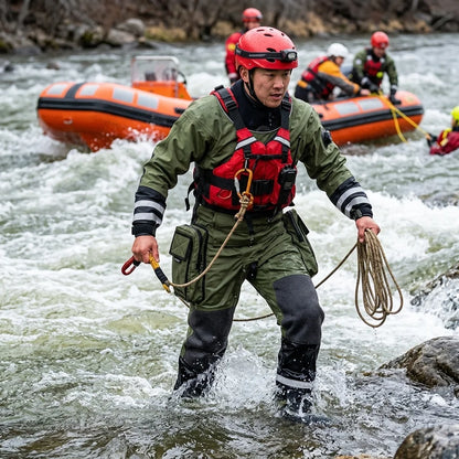 Customization Rescue Drysuit Lightweight Waterproof Trilaminate Kevlar-Knee Reinforced SI-TECH Seals Front Logo Full