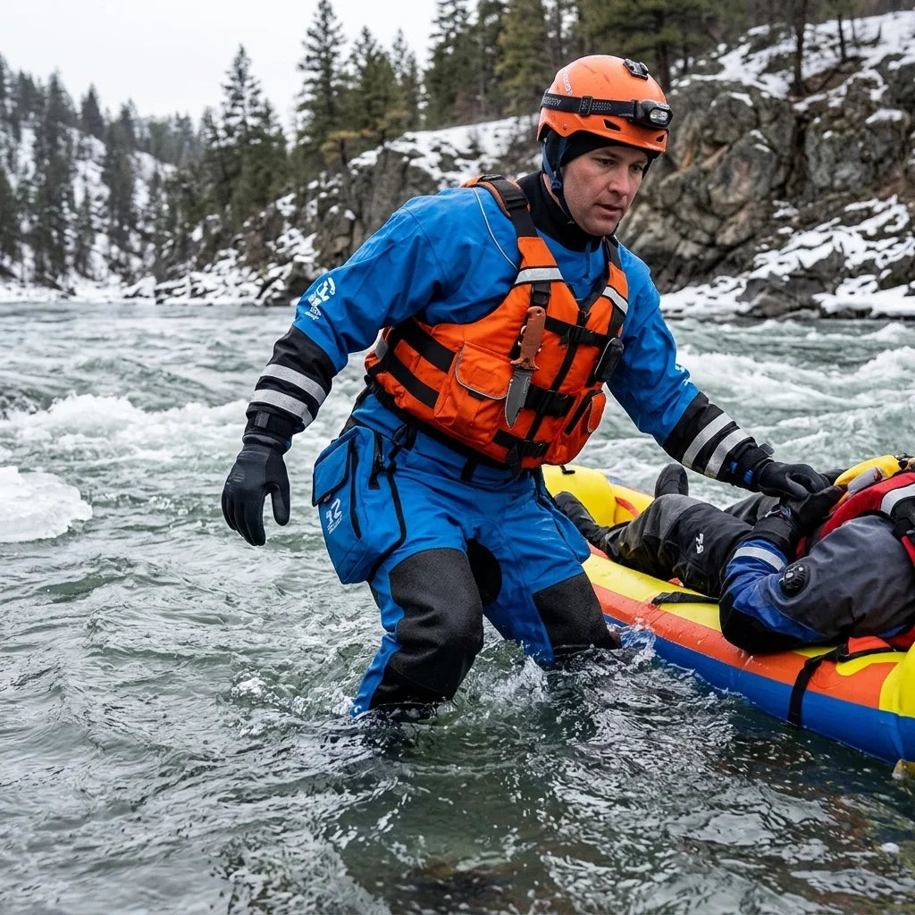Rescue Drysuit Chest Zip Trilaminate Full Sleeve Waterproof Lightweight with Ergonomic Fit Kevlar Knees & SI-TECH Seals