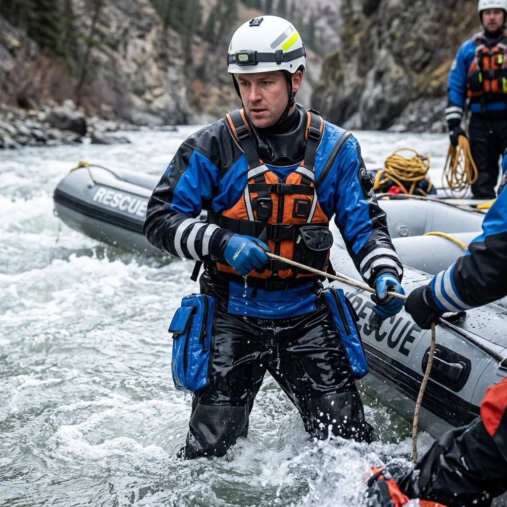 Waterproof Lightweight Durable Ergonomic Chest Zip SI TECH Seals Kevlar Reinforced Knees Rescue Drysuit Fo Rescue