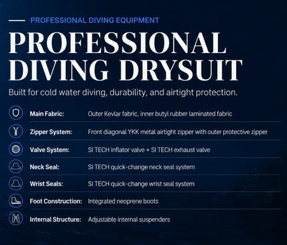 Unisex Technical Diving Drysuit Waterproof Breathable, Plus Size Available, Trilaminate Fabric Diving Drysuit