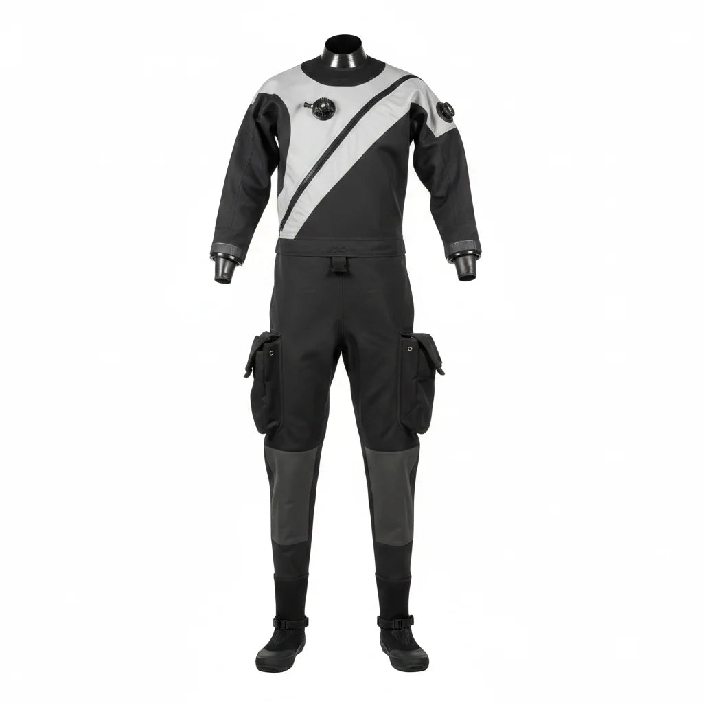 Professional Custom Waterproof Lightweight Butyl Rubber Reinforced Fabric Drysuits Chest Zip Front for Adult Diving Watersports