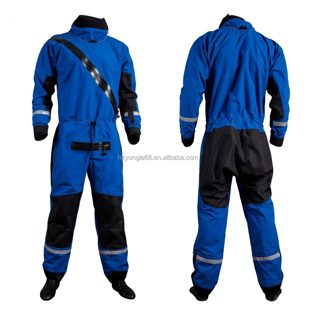 Rapid Deployment Rescue Drysuit Lightweight & Breathable, Diagonal Front Zipper for Fast Donning in Critical Situations