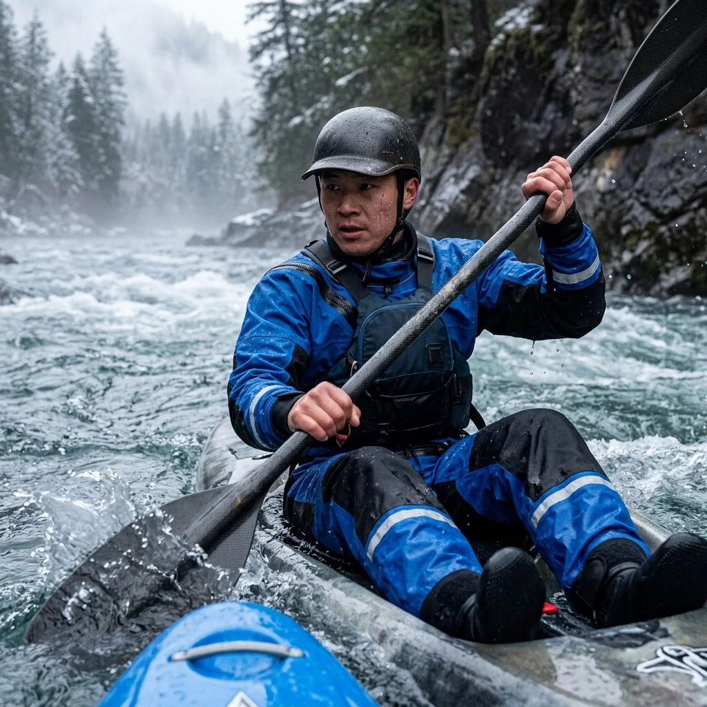 Rapid Deployment Rescue Drysuit Lightweight & Breathable, Diagonal Front Zipper for Fast Donning in Critical Situations