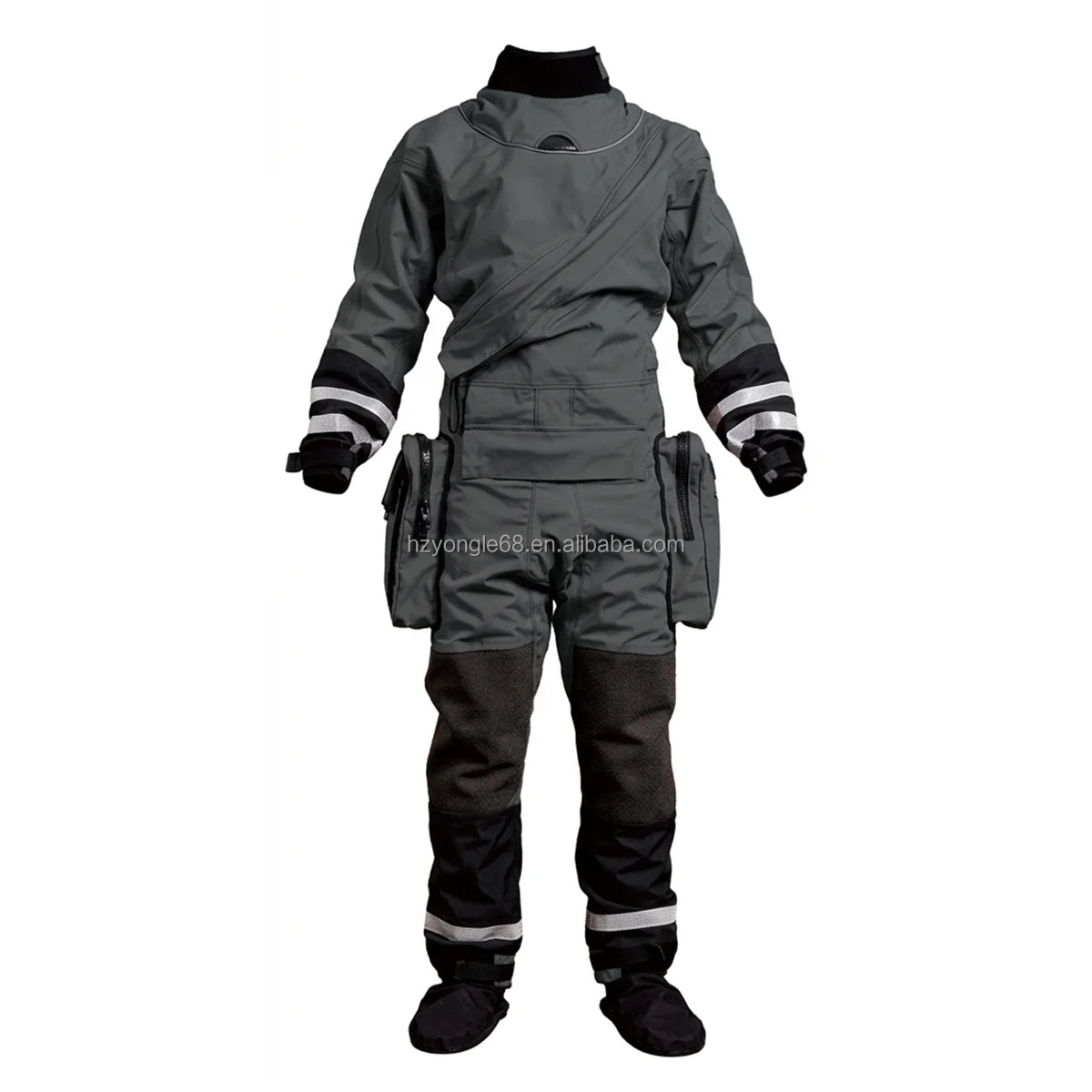 Waterproof Lightweight Rescue Drysuit Ergonomic Fit, Kevlar Knee Armor, SI-TECH Seals, Chest Zip Closure