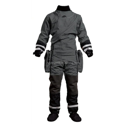 Waterproof Lightweight Rescue Drysuit Ergonomic Fit, Kevlar Knee Armor, SI-TECH Seals, Chest Zip Closure